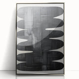Framed abstract minimalist wall art featuring a silver acrylic front, showcasing elegant geometric shapes and a modern design, perfect for contemporary decor.