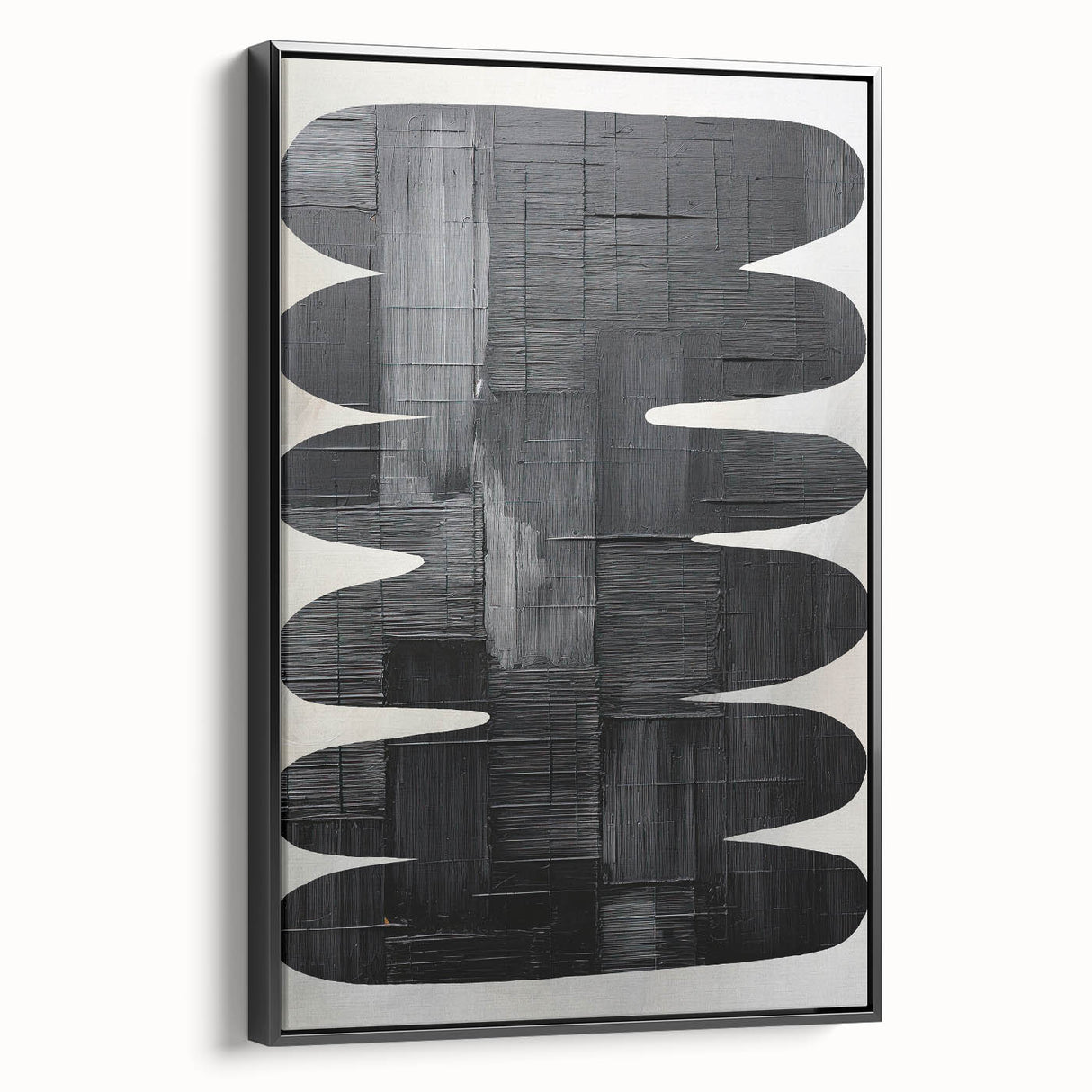 Abstract minimalist wall art framed canvas showcasing a sleek black design with a modern aesthetic, perfect for contemporary home decor. Ideal for enhancing living spaces.