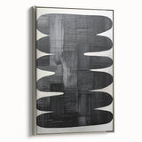 Framed abstract minimalist wall art showcasing a silver color palette, displayed from a side view, perfect for modern home decor and artistic interiors.