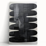 Abstract minimalist wall art on stretched canvas, featuring soft pastel colors and geometric shapes, leaning against a neutral wall for stylish home decor.