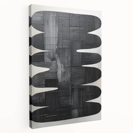 Abstract minimalist wall art on stretched canvas showcasing soft pastel colors and geometric shapes, perfect for modern home decor. Side view highlights the canvas edges.