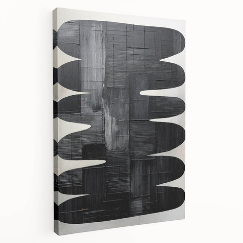 Abstract minimalist wall art on stretched canvas showcasing soft pastel colors and geometric shapes, perfect for modern home decor. Side view highlights the canvas edges.
