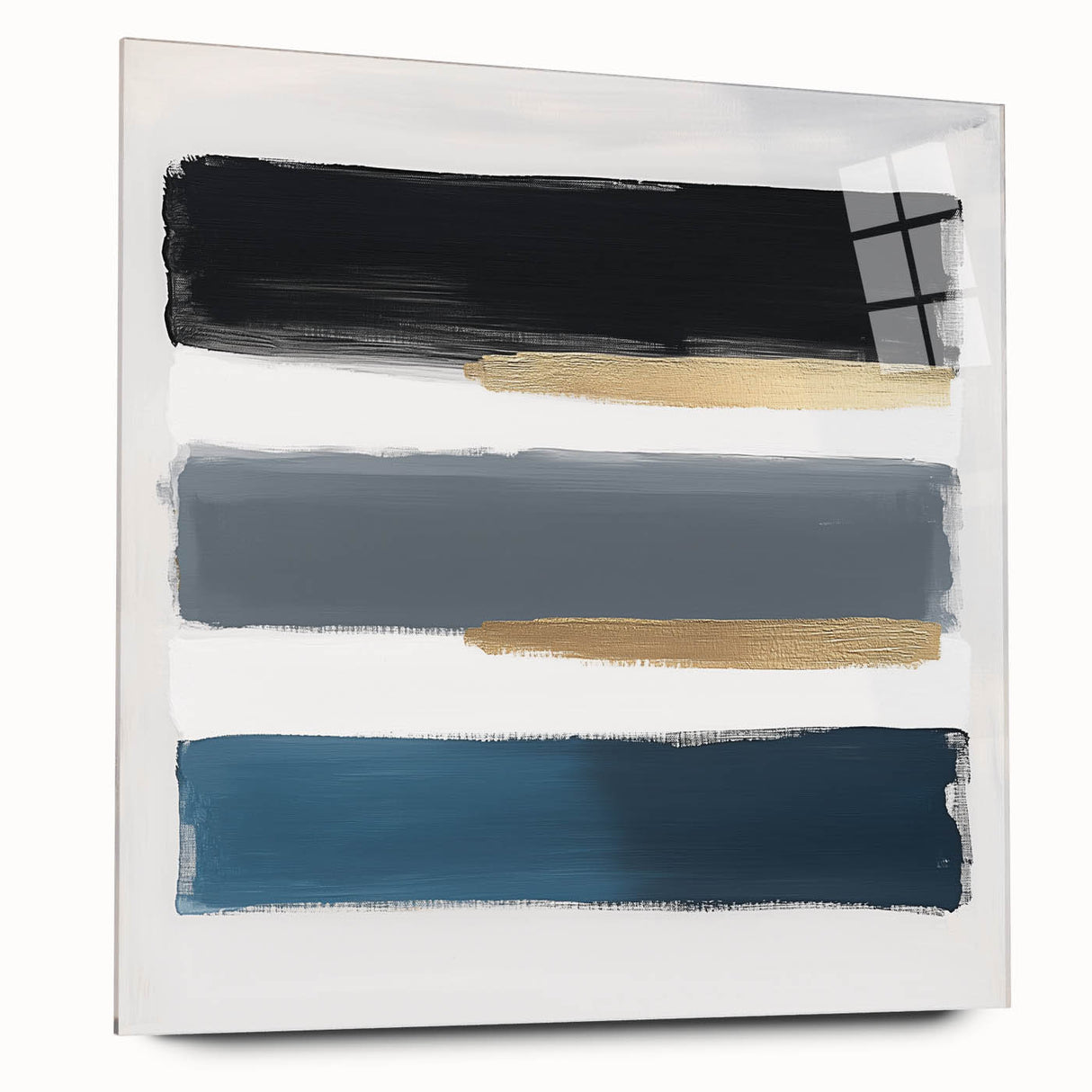 Modern Abstract Wall Art – Navy, Gold & Gray Brushstroke Canvas