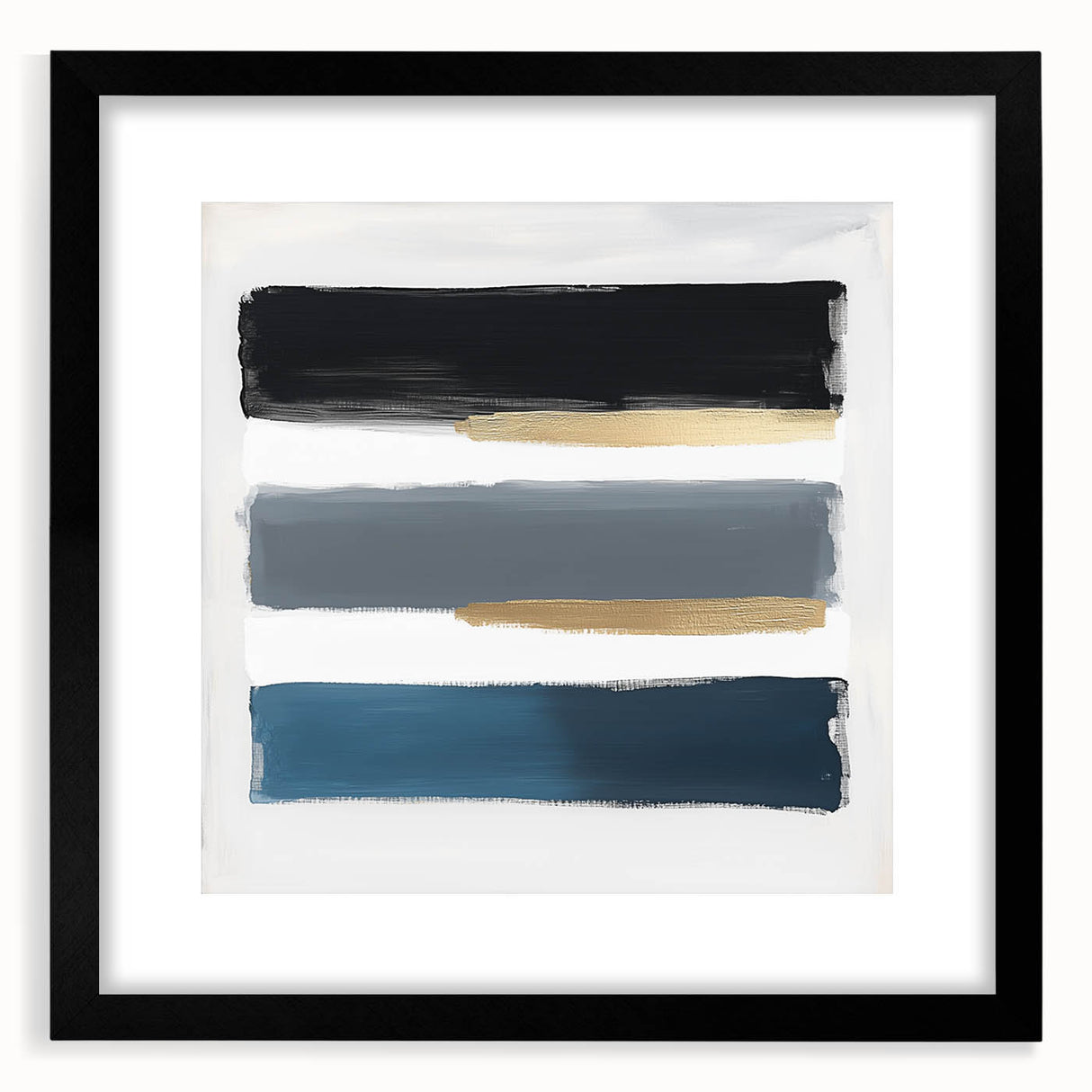 Modern Abstract Wall Art – Navy, Gold & Gray Brushstroke Canvas