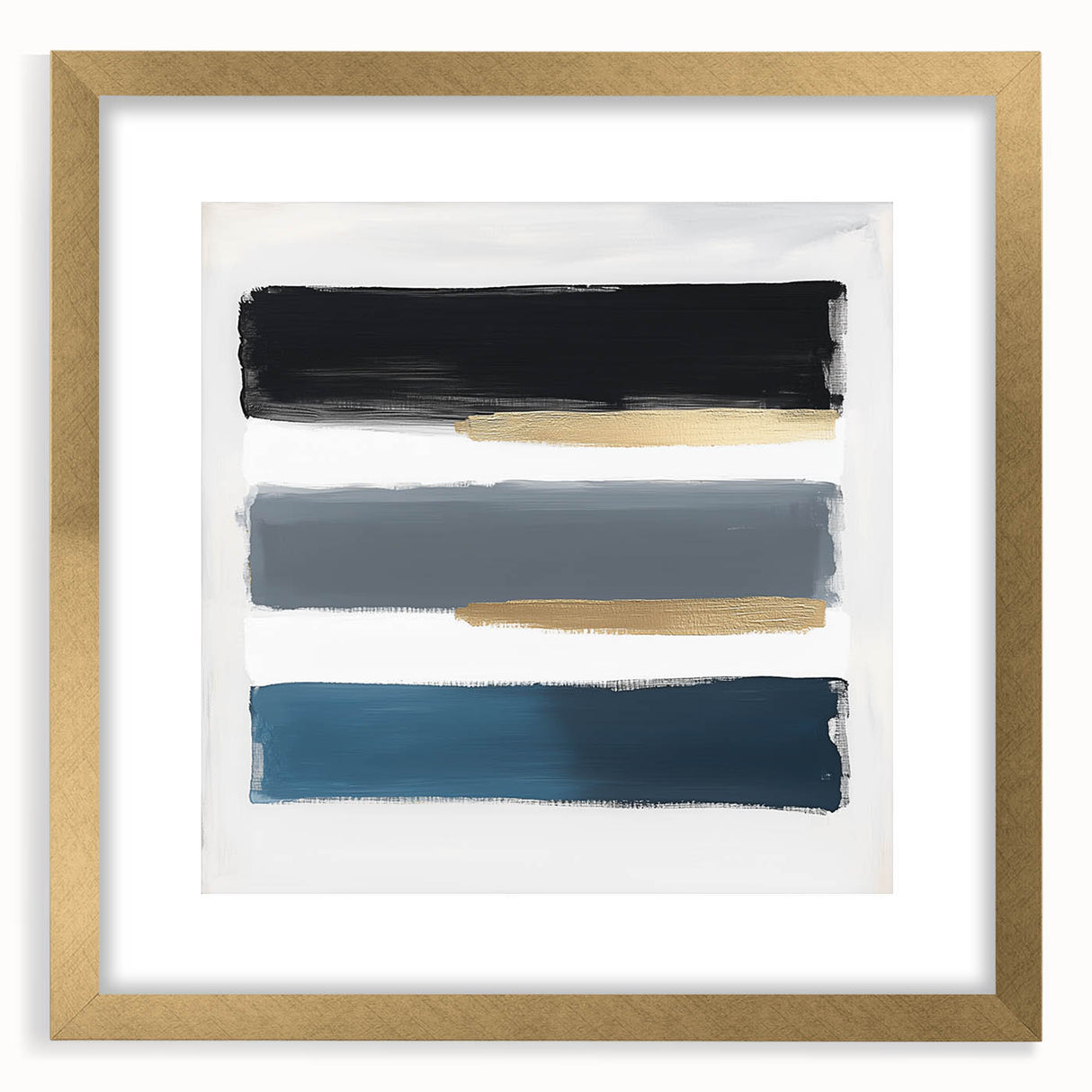 Modern Abstract Wall Art – Navy, Gold & Gray Brushstroke Canvas