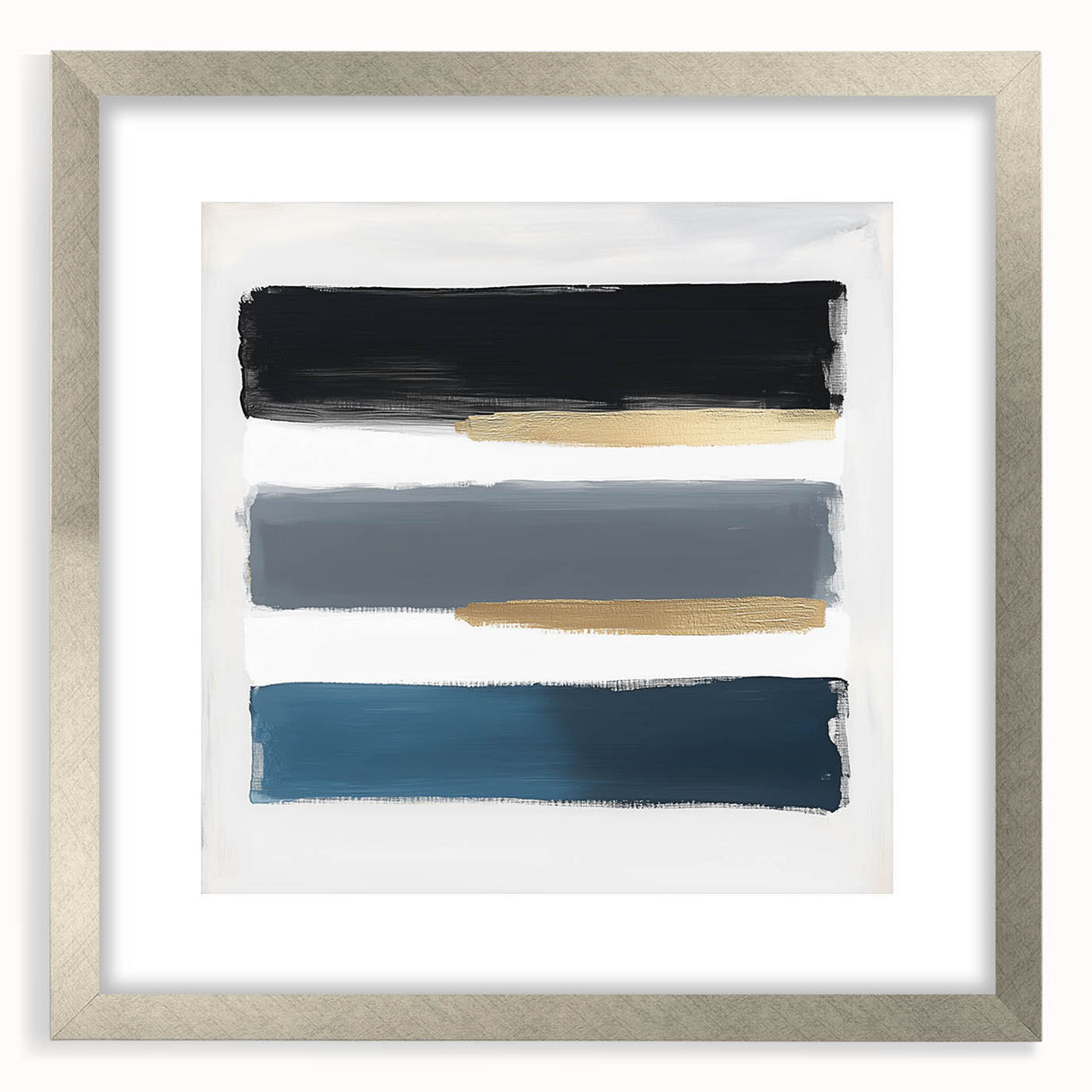 Modern Abstract Wall Art – Navy, Gold & Gray Brushstroke Canvas