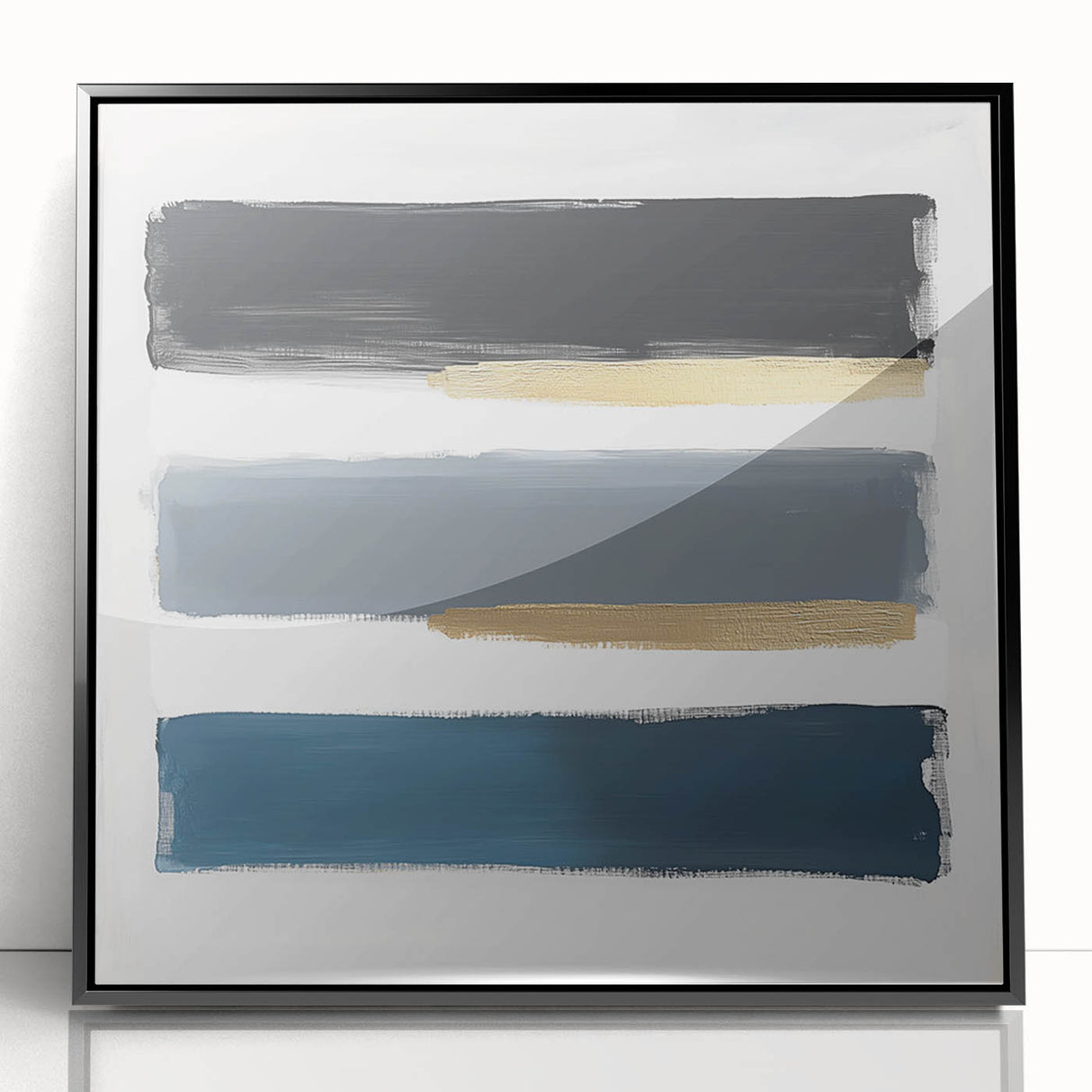 Modern Abstract Wall Art – Navy, Gold & Gray Brushstroke Canvas