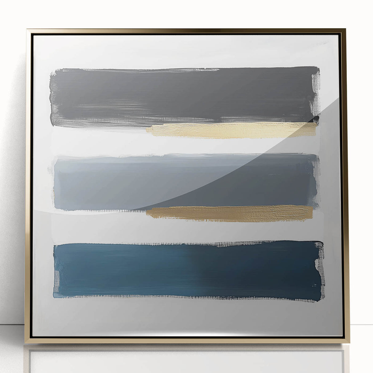 Modern Abstract Wall Art – Navy, Gold & Gray Brushstroke Canvas