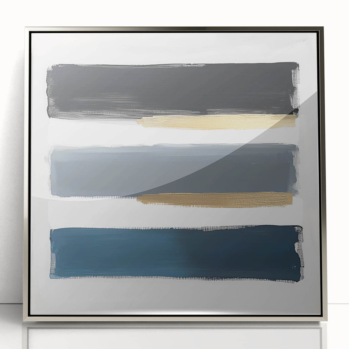 Modern Abstract Wall Art – Navy, Gold & Gray Brushstroke Canvas