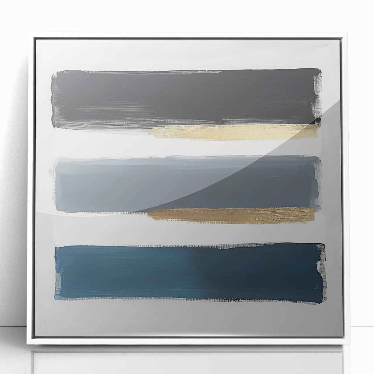 Modern Abstract Wall Art – Navy, Gold & Gray Brushstroke Canvas