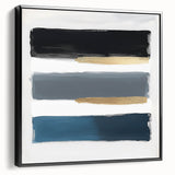 Modern Abstract Wall Art – Navy, Gold & Gray Brushstroke Canvas