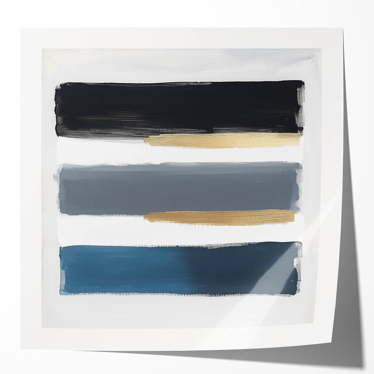 Modern Abstract Wall Art – Navy, Gold & Gray Brushstroke Canvas