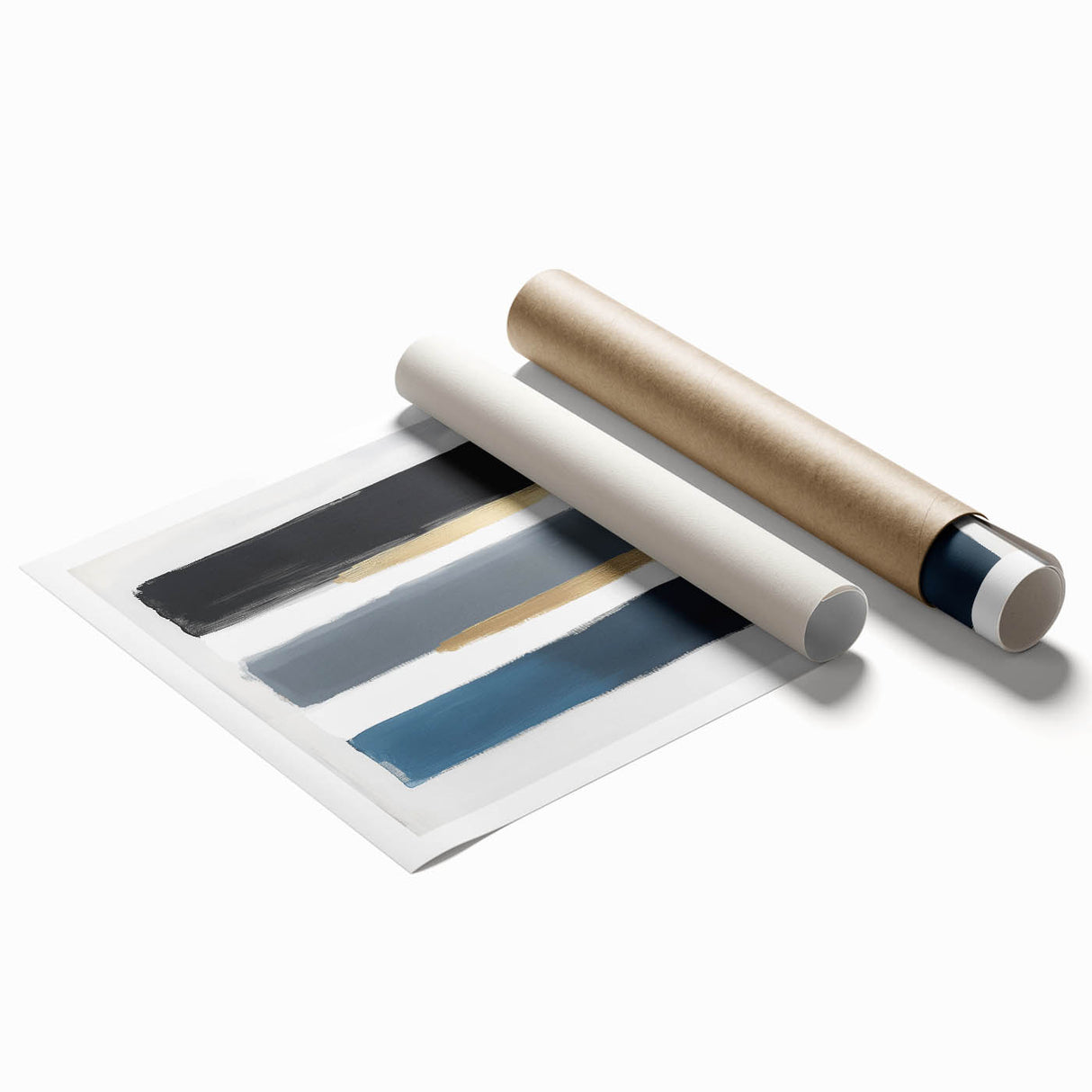 Modern Abstract Wall Art – Navy, Gold & Gray Brushstroke Canvas