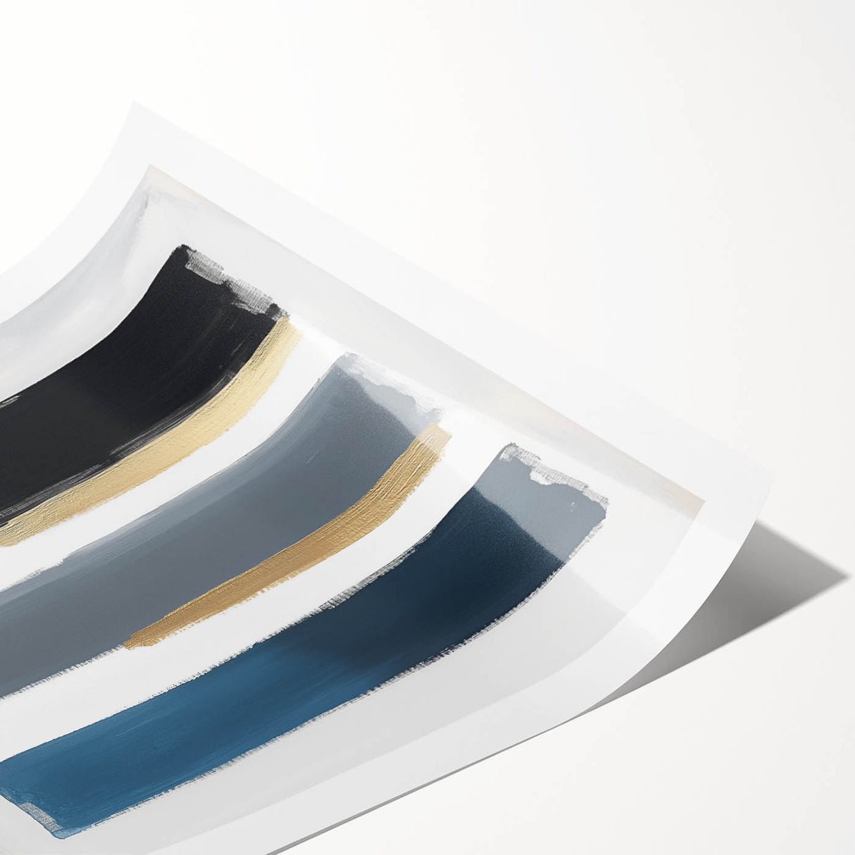 Modern Abstract Wall Art – Navy, Gold & Gray Brushstroke Canvas