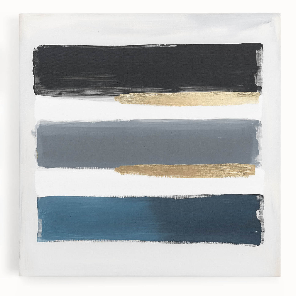 Modern Abstract Wall Art – Navy, Gold & Gray Brushstroke Canvas