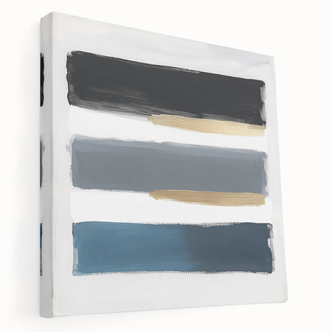 Modern Abstract Wall Art – Navy, Gold & Gray Brushstroke Canvas