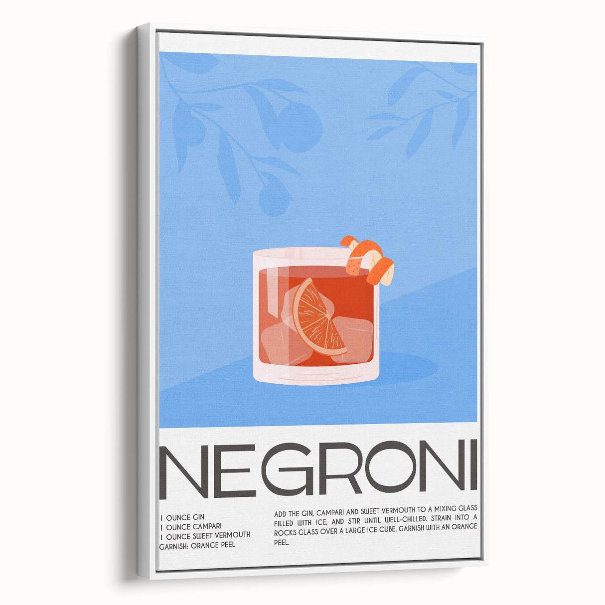 Vintage poster art of colorful food and drinks on a large framed canvas, ideal for living room decor.