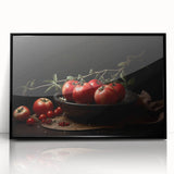 Large abstract wall art featuring an array of fruits in vibrant colors on a black acrylic framed print.