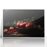 Acrylic print of colorful fruits in art deco style, framed in white, suitable for modern nursery decor.