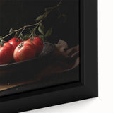 Close-up of black wall art featuring a textured, colorful fruit design on a large framed canvas, ideal for living room decor.