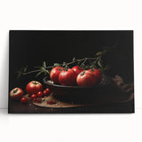 Black and white photo of assorted fruits on a stretched canvas, ideal for kitchen wall art.