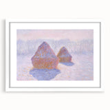 Impressionist Haystack Winter Scene - Monet Snow & Sun Effect Print