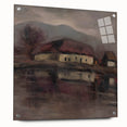 Moody Lakeside Landscape - Serene Modern Wall Art in Earth Tones