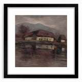 Moody Lakeside Landscape - Serene Modern Wall Art in Earth Tones