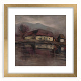 Moody Lakeside Landscape - Serene Modern Wall Art in Earth Tones