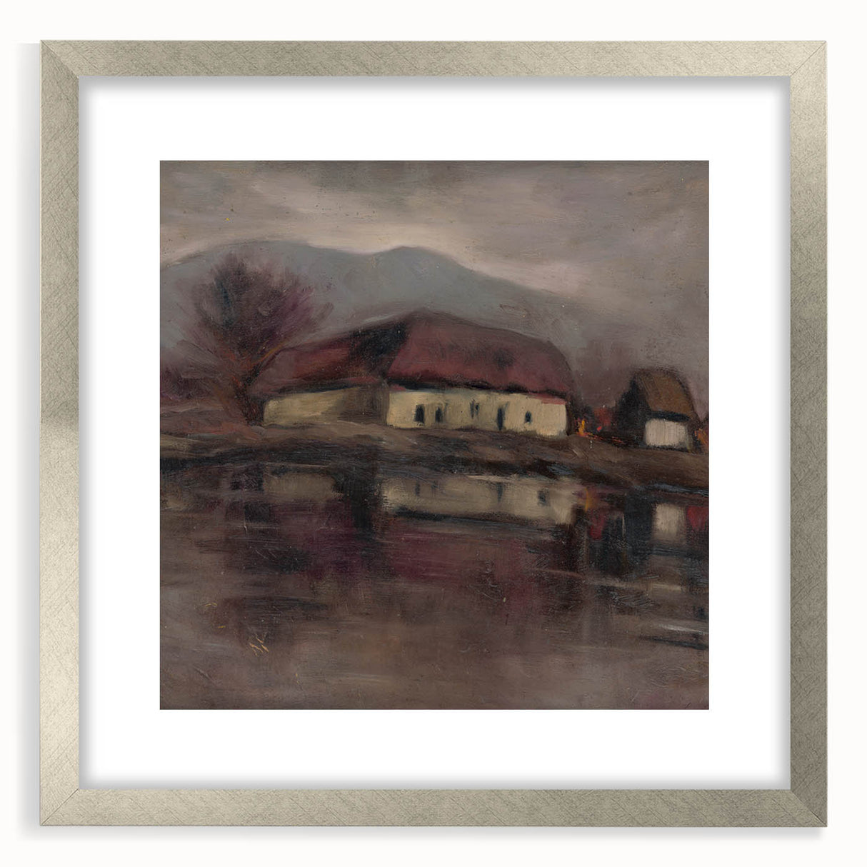 Moody Lakeside Landscape - Serene Modern Wall Art in Earth Tones