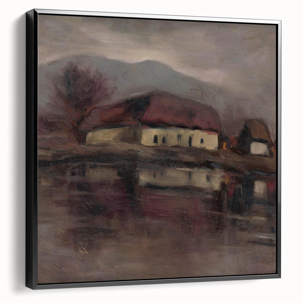 Moody Lakeside Landscape - Serene Modern Wall Art in Earth Tones