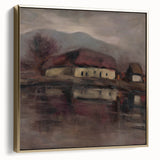 Moody Lakeside Landscape - Serene Modern Wall Art in Earth Tones