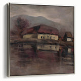 Moody Lakeside Landscape - Serene Modern Wall Art in Earth Tones