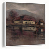 Moody Lakeside Landscape - Serene Modern Wall Art in Earth Tones