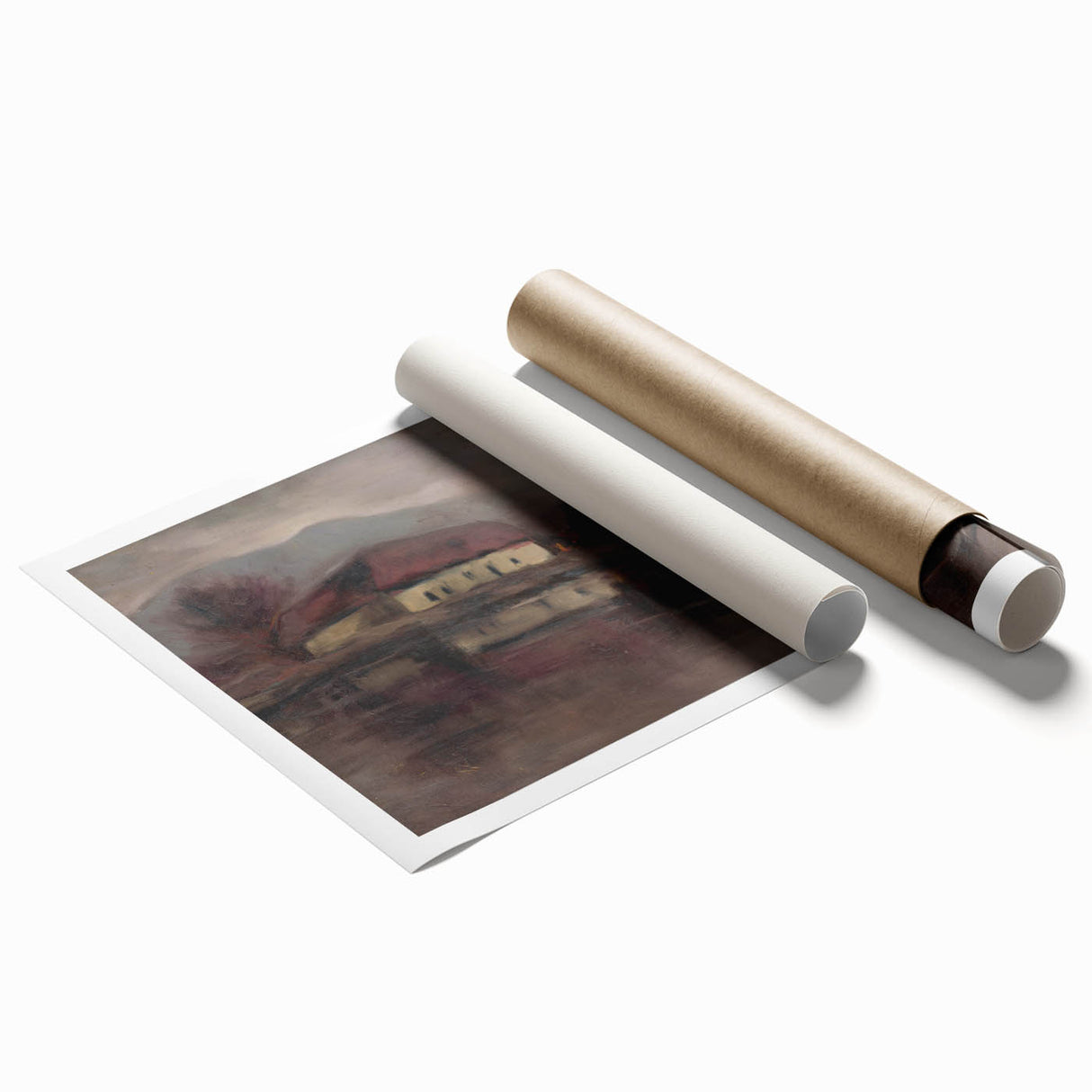Moody Lakeside Landscape - Serene Modern Wall Art in Earth Tones