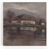 Moody Lakeside Landscape - Serene Modern Wall Art in Earth Tones