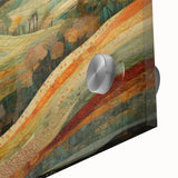 Large abstract wall art featuring autumnal shades on acrylic glass, suitable for bedroom or dining room decor.
