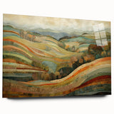 Large abstract wall art in mid-century modernist style, featuring warm autumnal hues on acrylic glass.