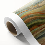 Art deco poster featuring an autumnal tree in orange and yellow hues on rolled canvas, ideal for nursery wall art.