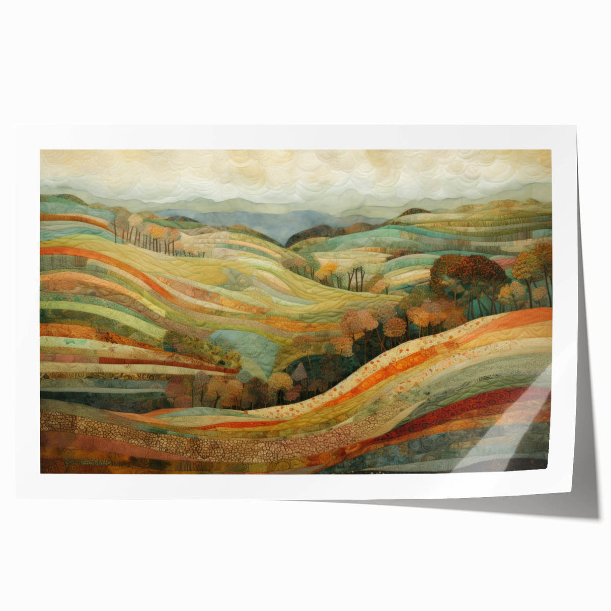 Rolled canvas print of a fall-themed floral art in warm orange and brown tones, ideal for dining room decor.
