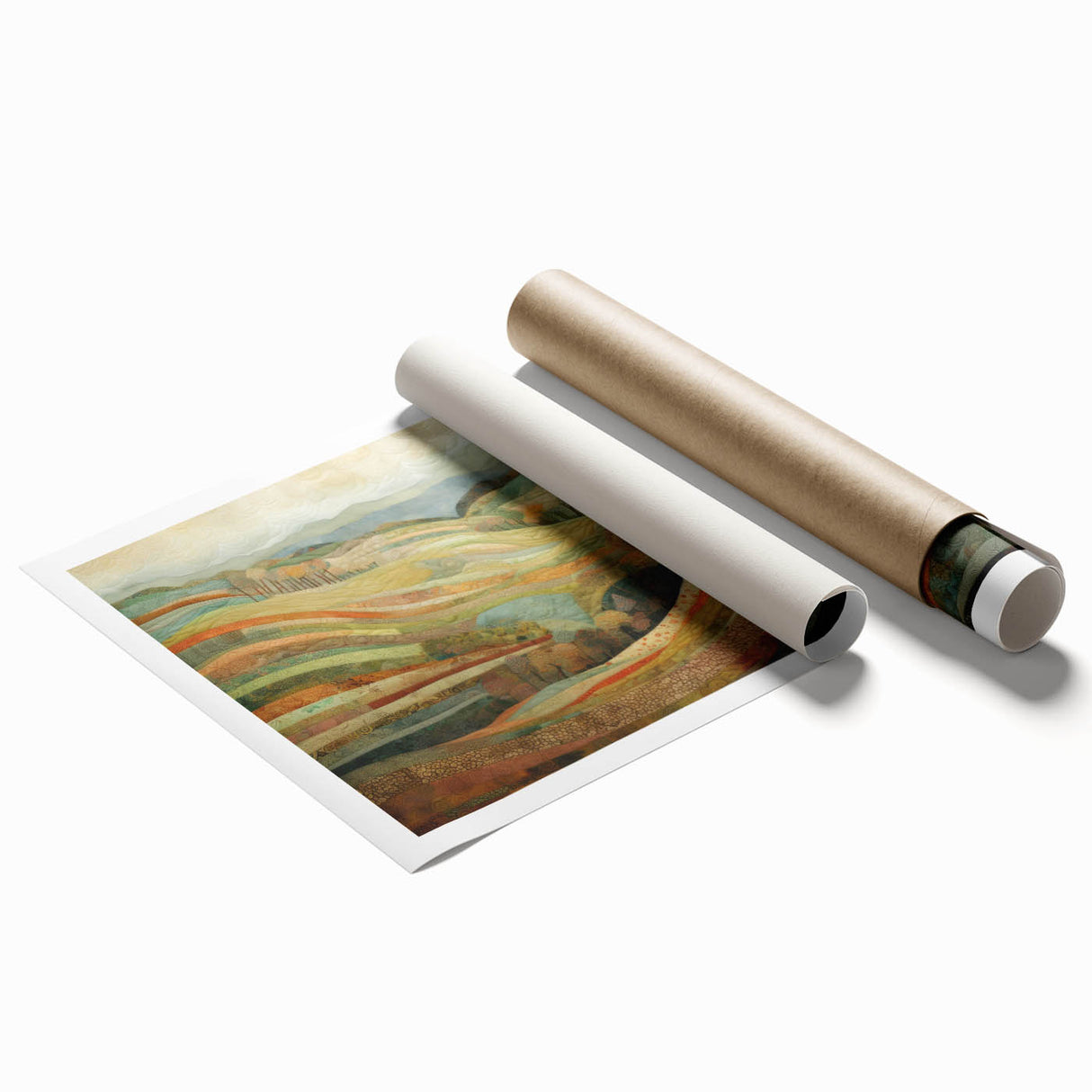 Extra large rolled print of a fall-themed floral design with muted earth tones.