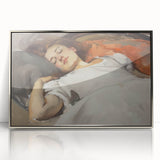 Framed abstract figurative artwork with a silver-accented border, showcasing fluid shapes and vibrant colors, ideal for modern home decor and artistic expression.