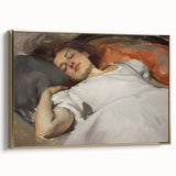 Framed abstract figurative canvas art with gold accents, showcasing a contemporary design. The side view highlights its elegant frame, perfect for modern decor.