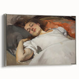 Framed abstract figurative canvas artwork with a silver frame, showcasing vibrant colors and dynamic shapes, ideal for modern home decor.