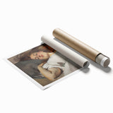 Abstract figurative art print showcasing vibrant colors and fluid shapes, elegantly rolled and ready for display, capturing modern artistic expression.