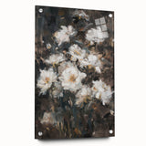 Abstract floral acrylic glass artwork showcasing vibrant colors and intricate designs from a side view, mounted with decorative pins for an elegant display.