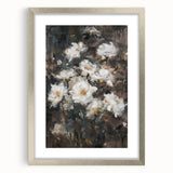 Abstract floral frame with silver matting, showcasing a vibrant design of colorful flowers and intricate patterns, perfect for modern home decor.