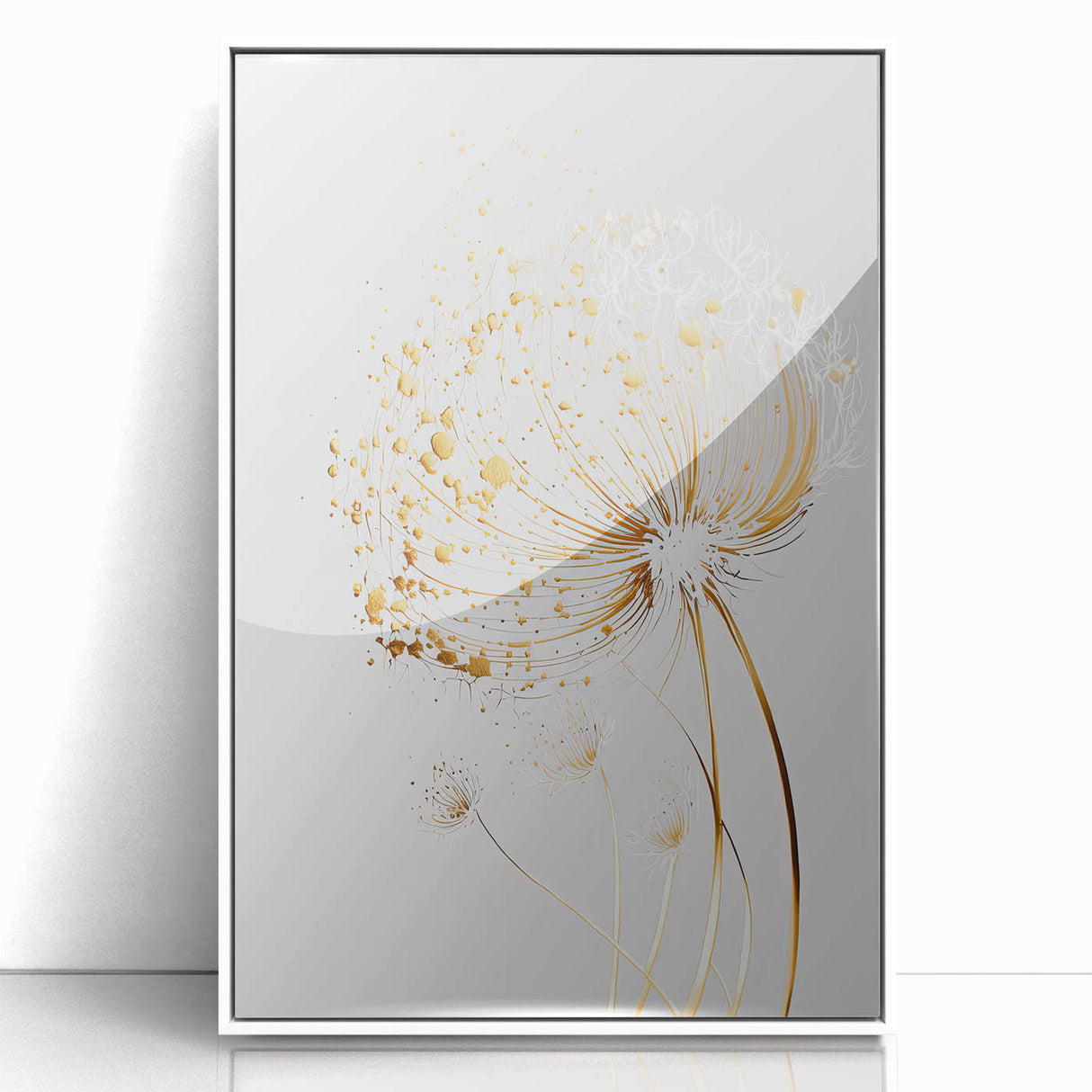 Abstract floral art print in a sleek white frame, showcasing vibrant colors and intricate designs, ideal for modern home decor or gallery display. This piece adds a touch of elegance and creativity to any space.