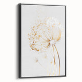 Framed canvas artwork displaying an abstract floral design with vibrant colors, set against a sleek black frame, ideal for modern home decor.