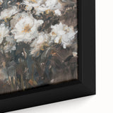 Close-up of a framed abstract floral canvas artwork showcasing vibrant colors and intricate details, perfect for modern home decor and artistic interiors.